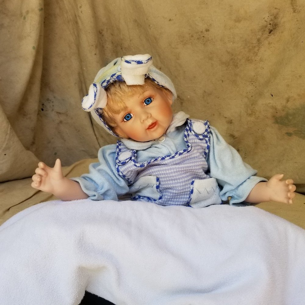 Vintage Baby Doll Cathay Collection Large Porcelain Blonde Blue eyed Doll